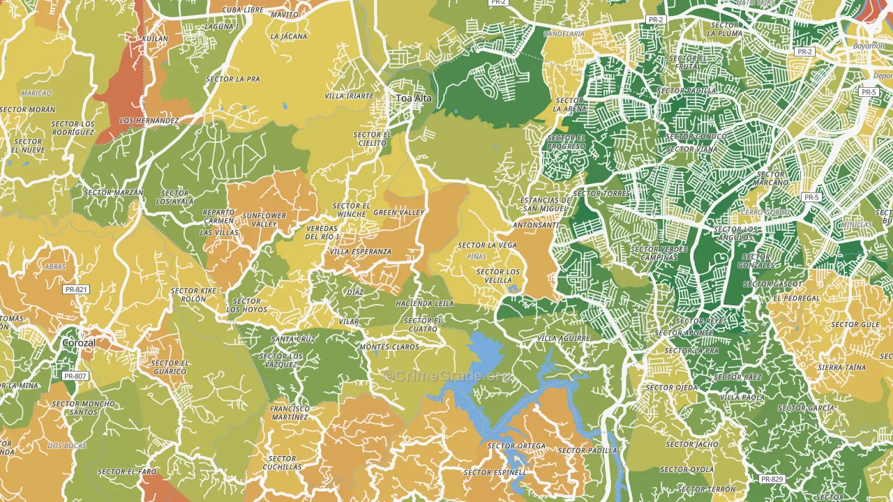 Toa Alta, PR Map of Robbery Rates