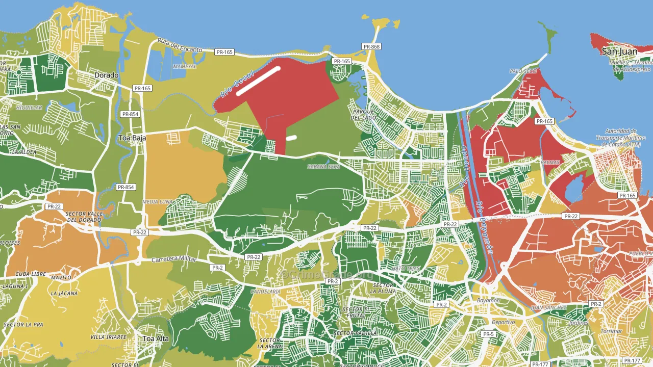 Toa Baja, PR Map of Robbery Rates