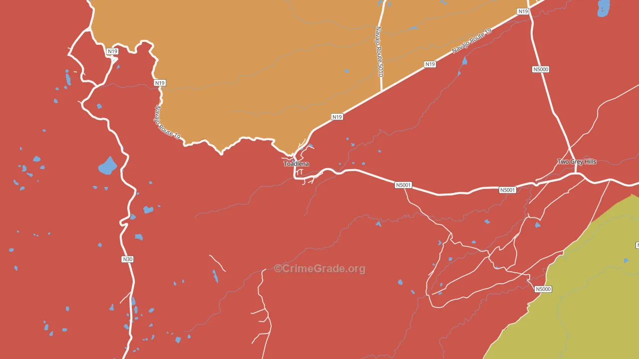 Toadlena, NM Map of Robbery Rates