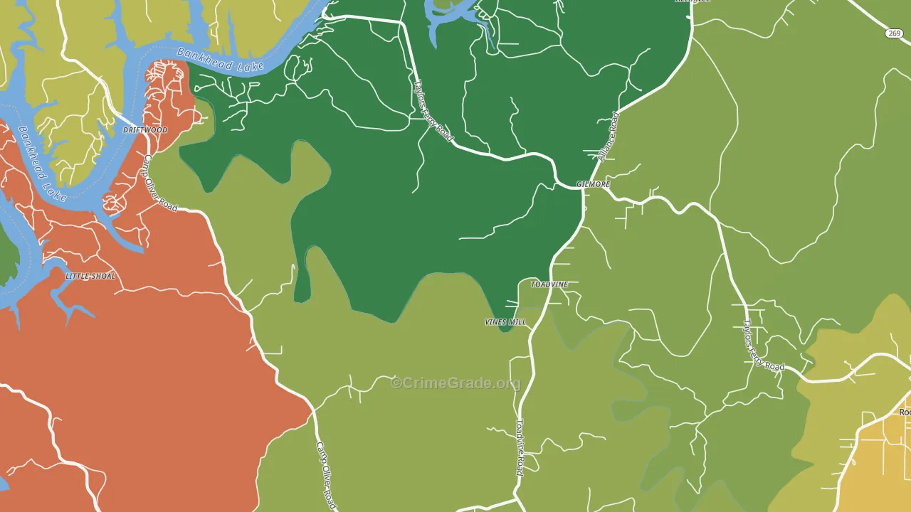 Toadvine, AL Map of Robbery Rates