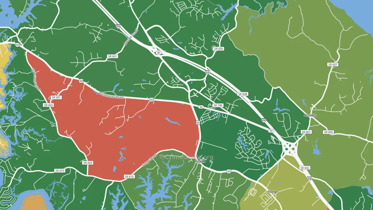 Toano, VA Map of Robbery Rates