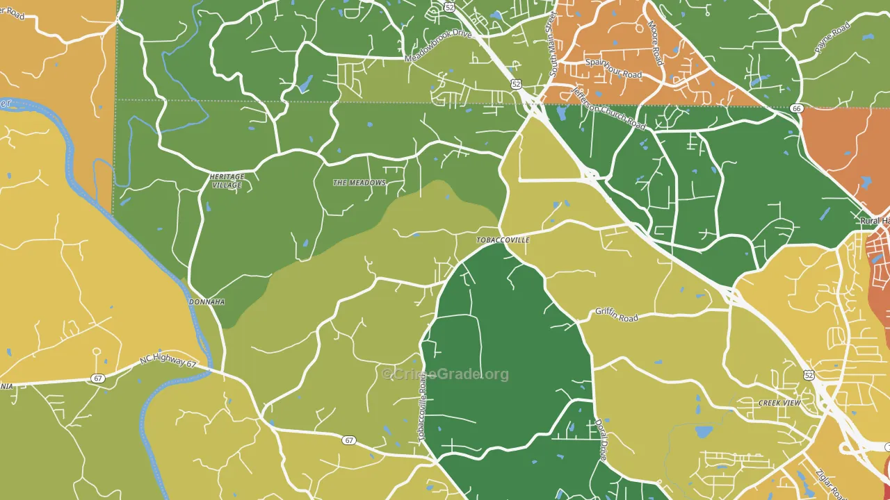 Tobaccoville, NC Map of Robbery Rates