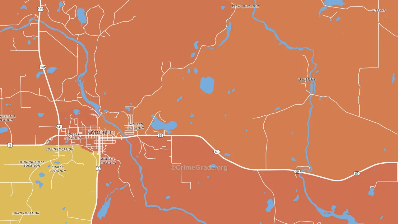 Tobin Location, MI Map of Robbery Rates