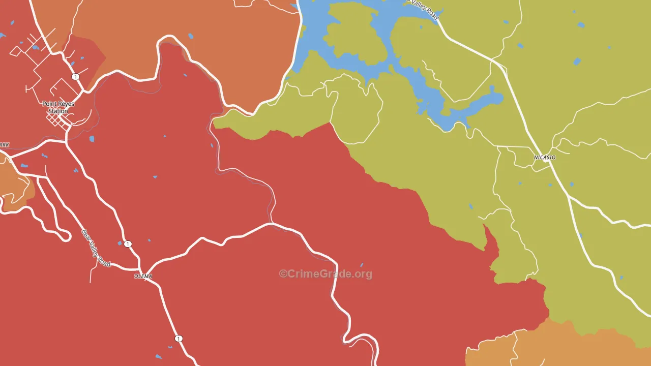 Tocaloma, CA Map of Robbery Rates