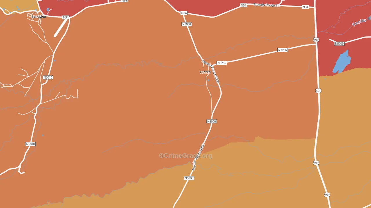 Tocito, NM Map of Robbery Rates
