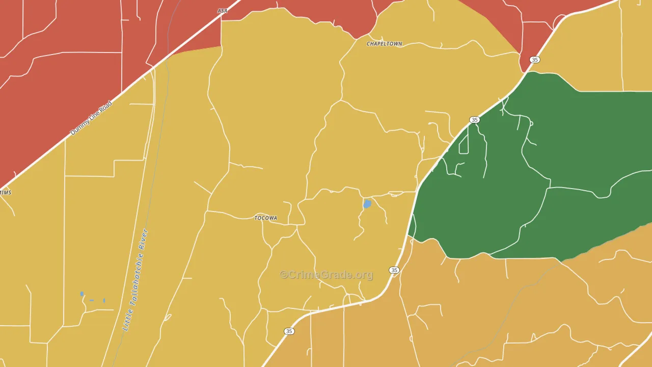 Tocowa, MS Map of Robbery Rates