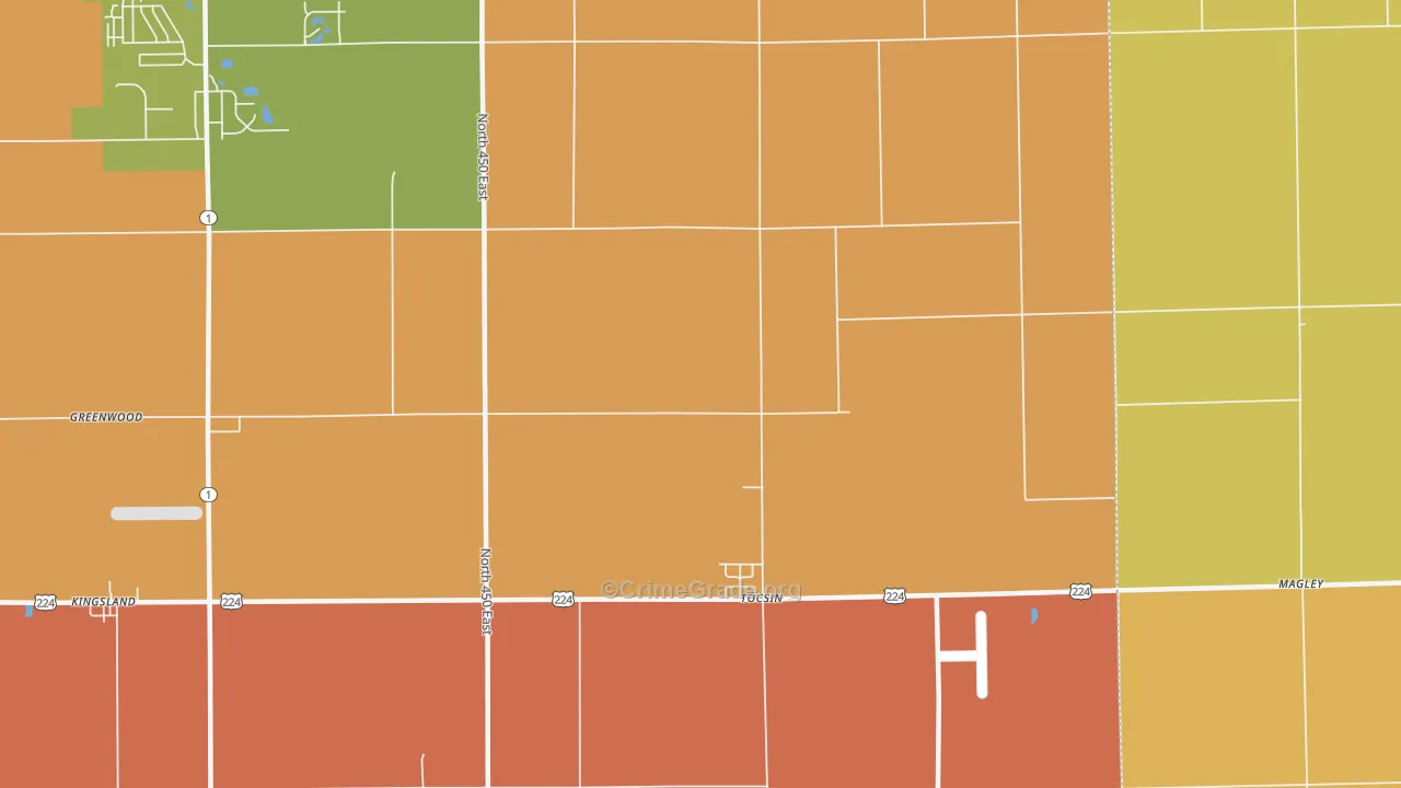 Tocsin, IN Map of Robbery Rates