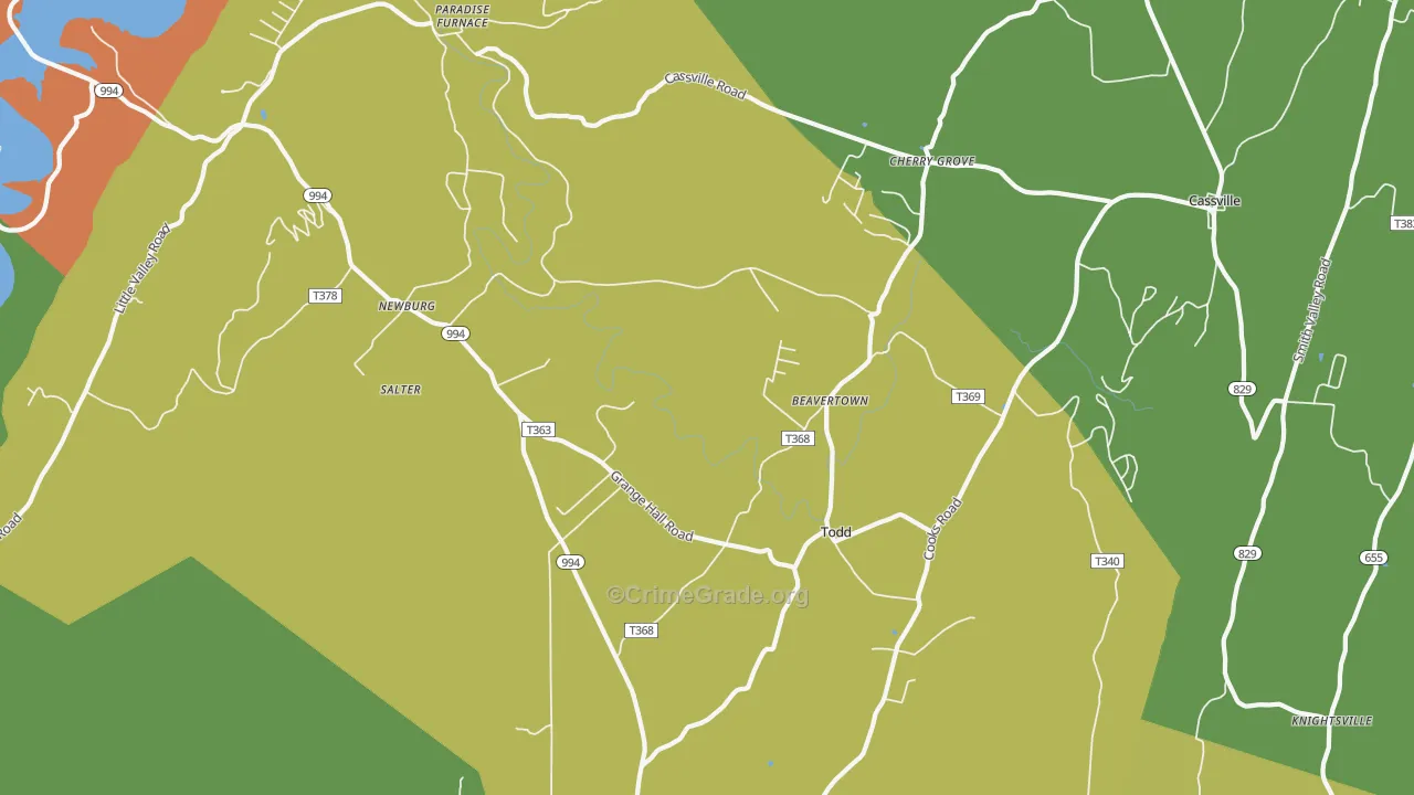 Todd, PA Map of Robbery Rates