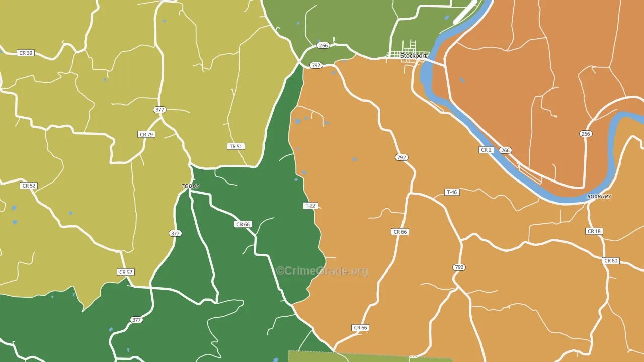 Todds, OH Map of Robbery Rates