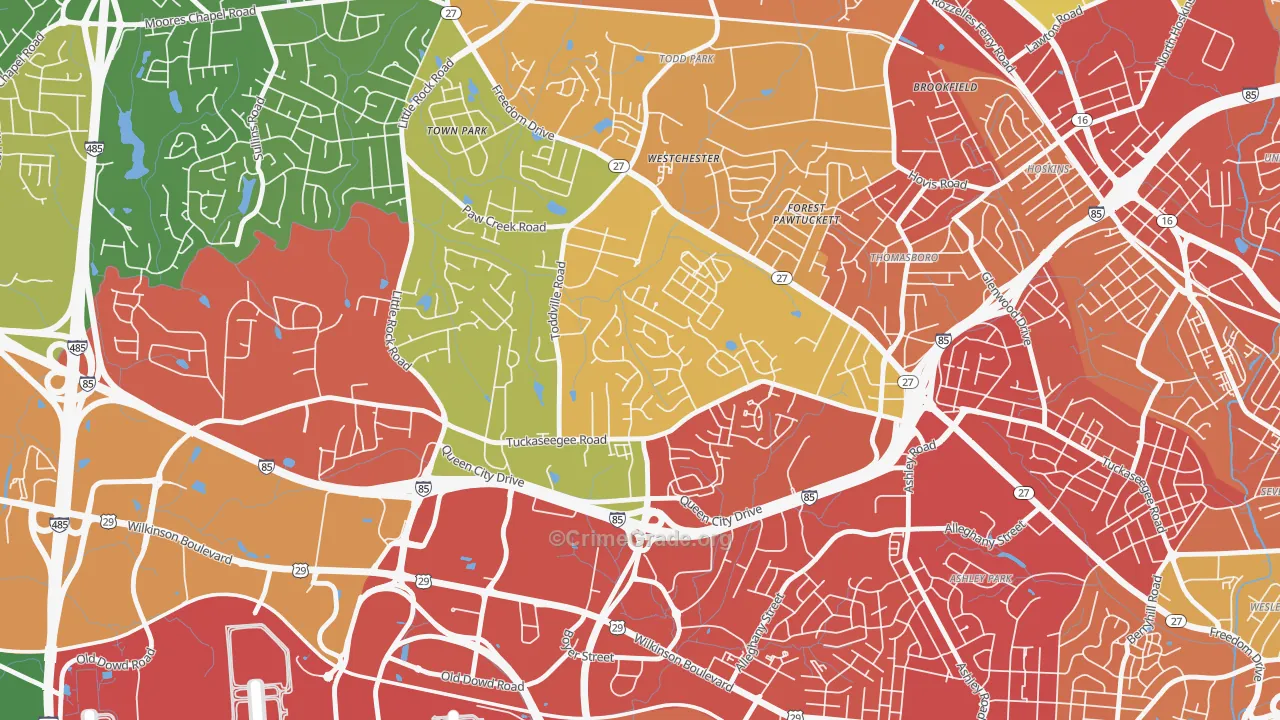 Toddville Road, Charlotte, NC Map of Robbery Rates