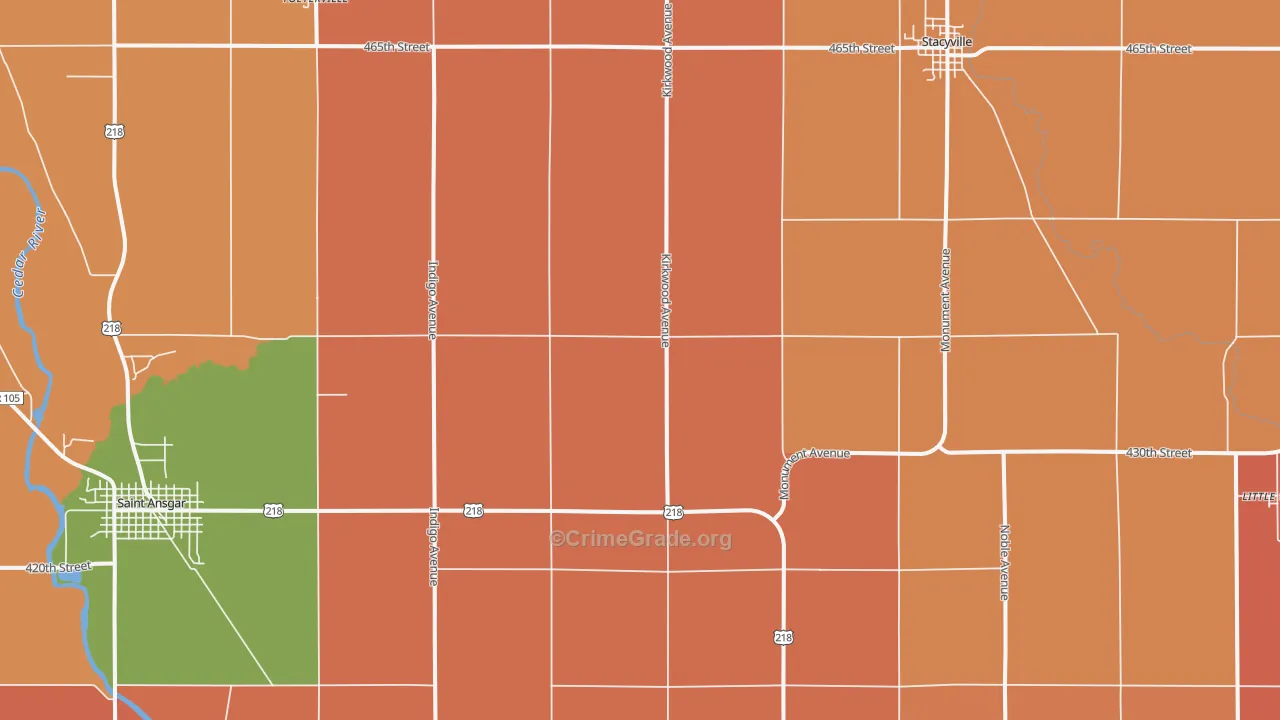 Toeterville, IA Map of Robbery Rates