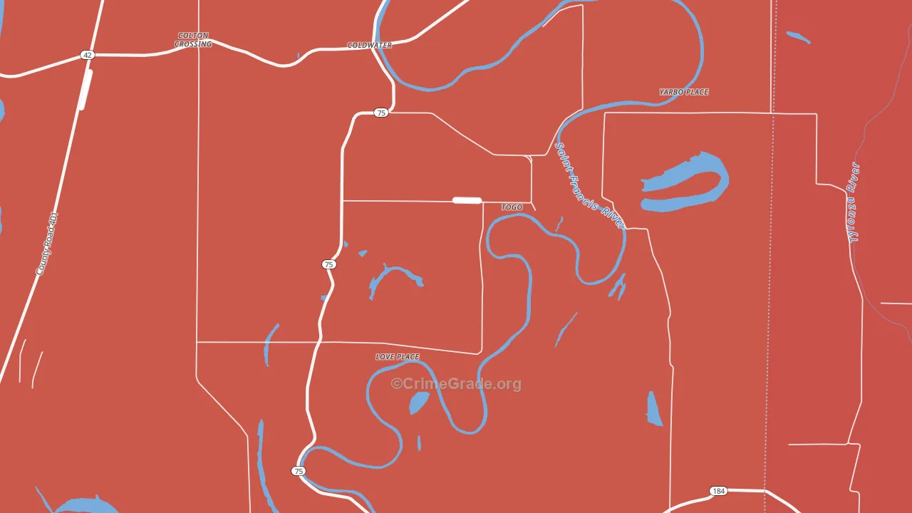 Togo, AR Map of Robbery Rates