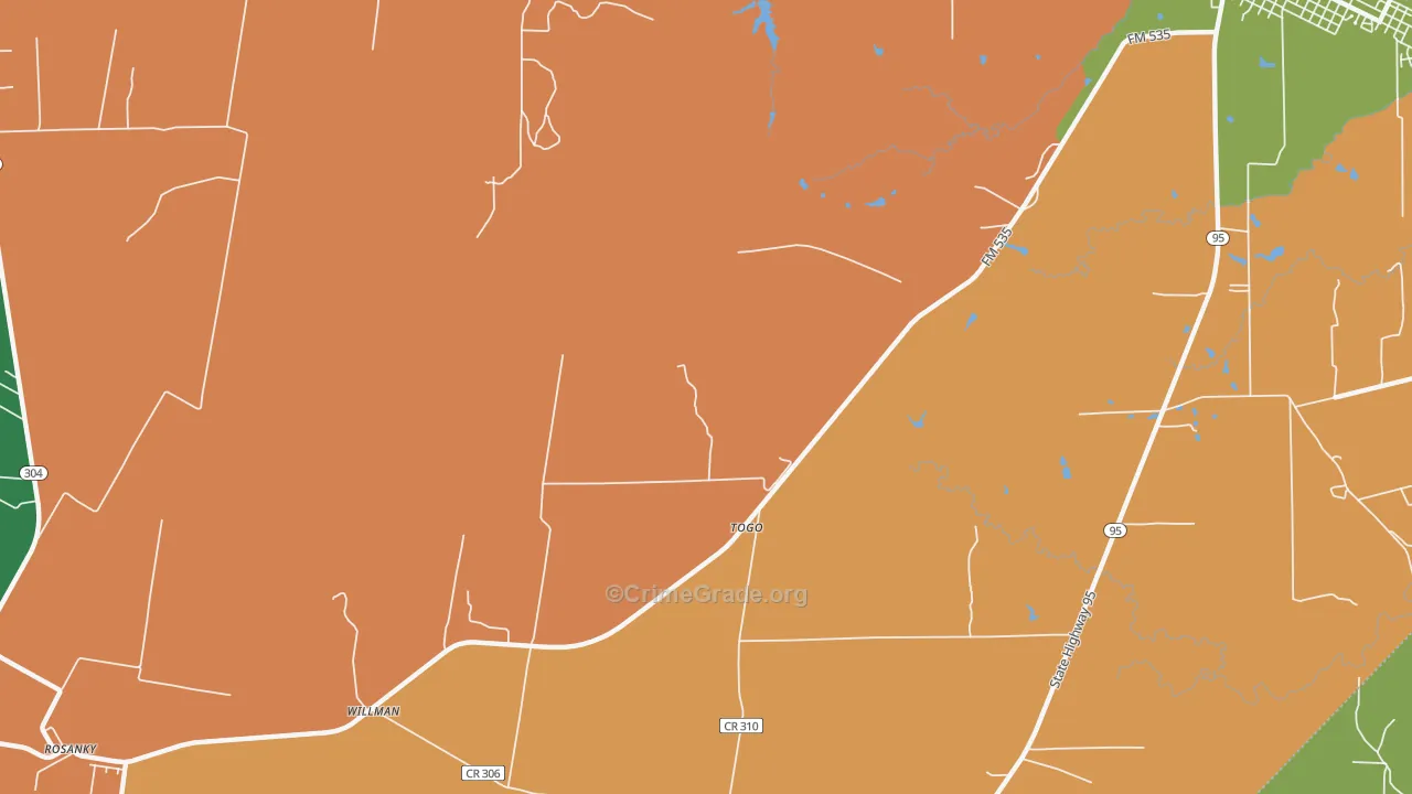 Togo, TX Map of Robbery Rates