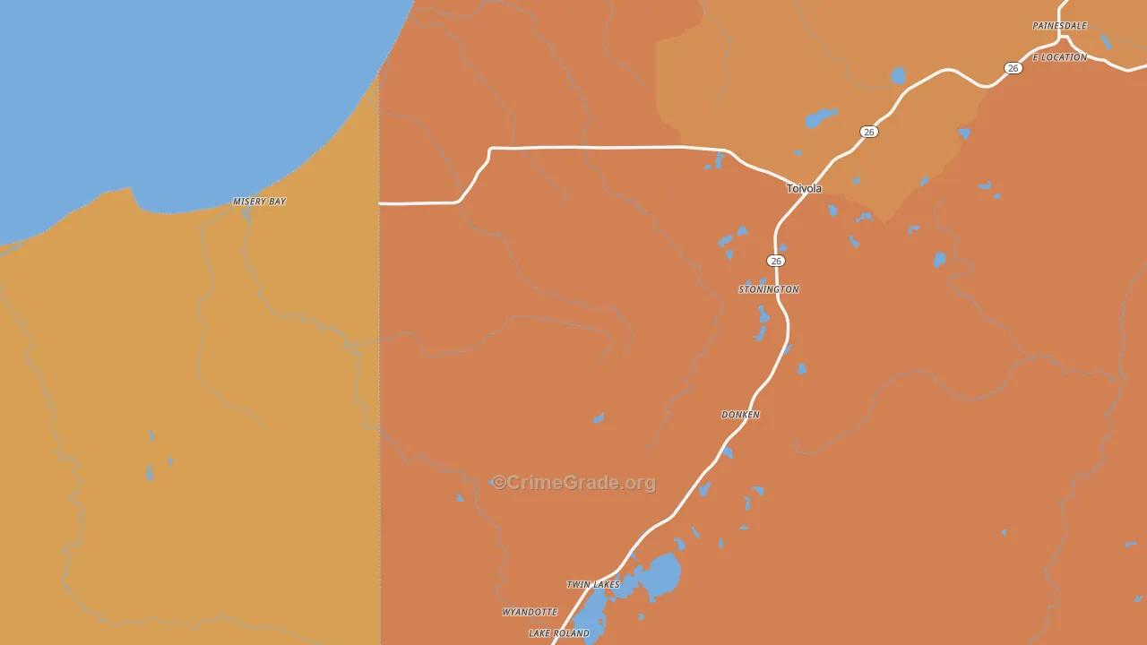 Toivola, MI Map of Robbery Rates