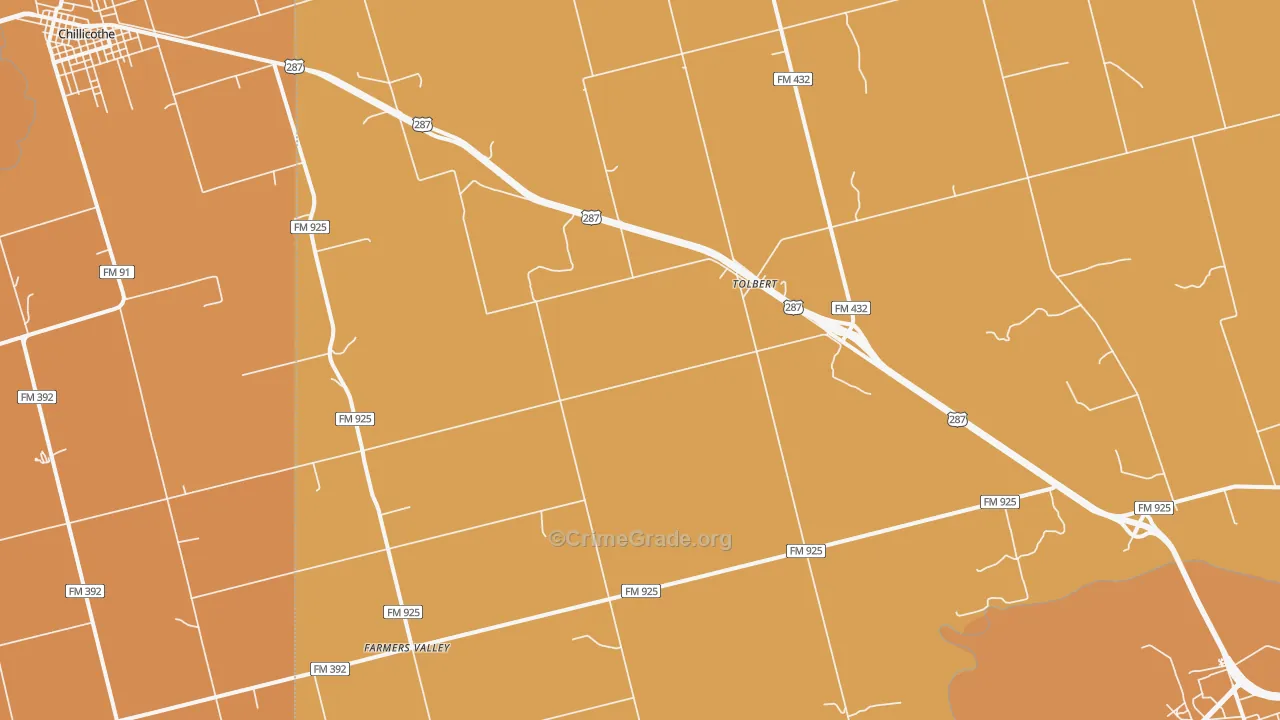 Tolbert, TX Map of Robbery Rates