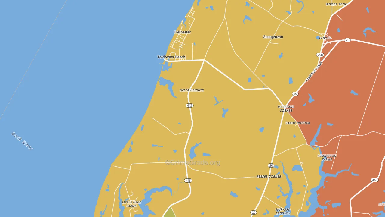 Tolchester Beach, MD Map of Robbery Rates