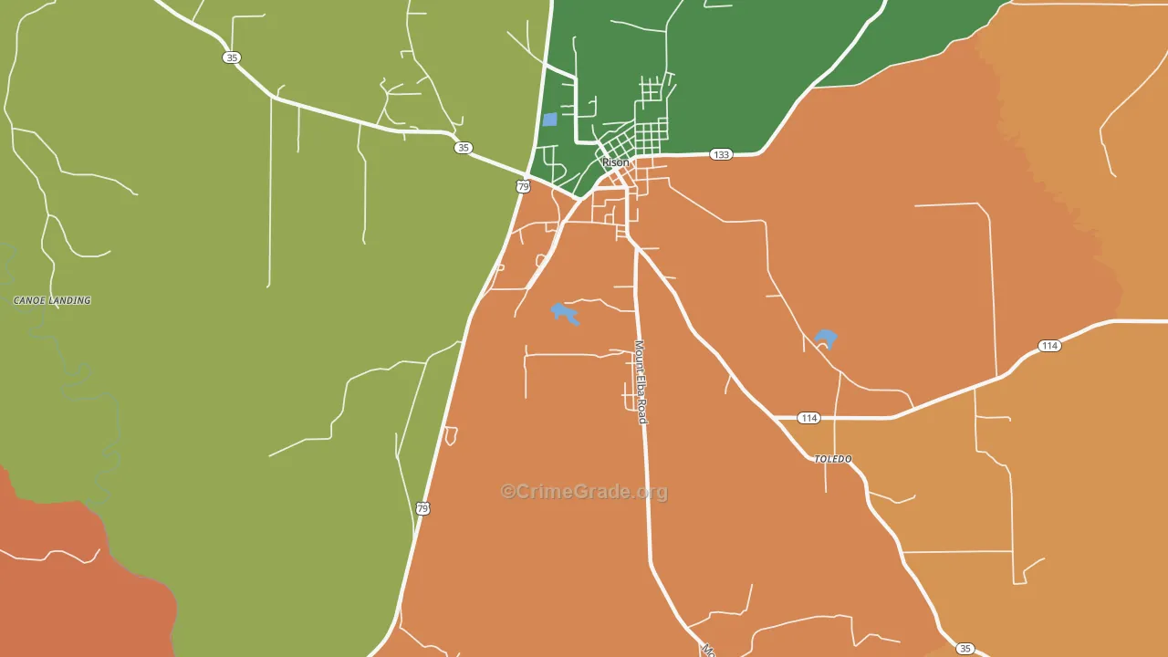 Toledo, AR Map of Robbery Rates