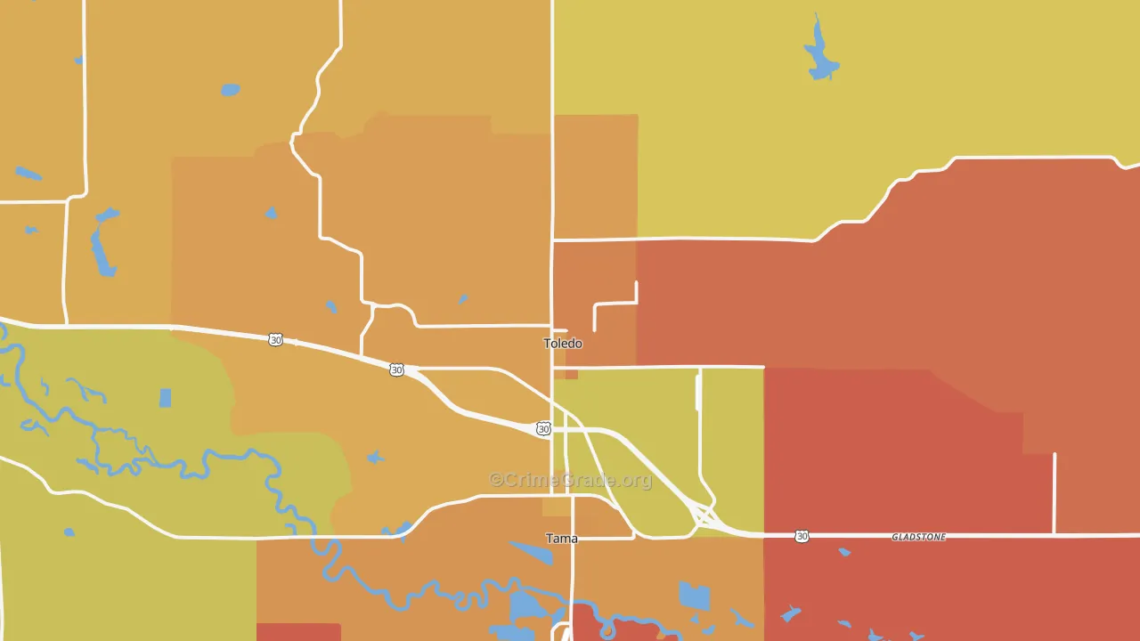 Toledo, IA Map of Robbery Rates