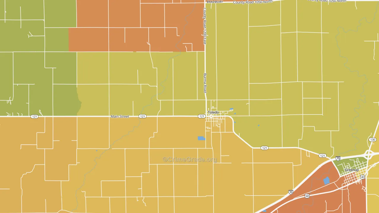 Toledo, IL Map of Robbery Rates