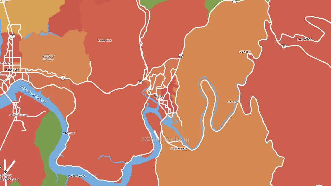 Toledo, OR Map of Robbery Rates