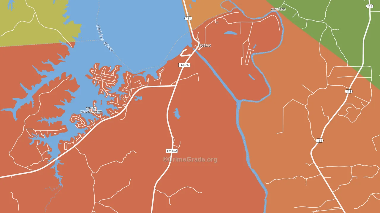 Toledo, TX Map of Robbery Rates