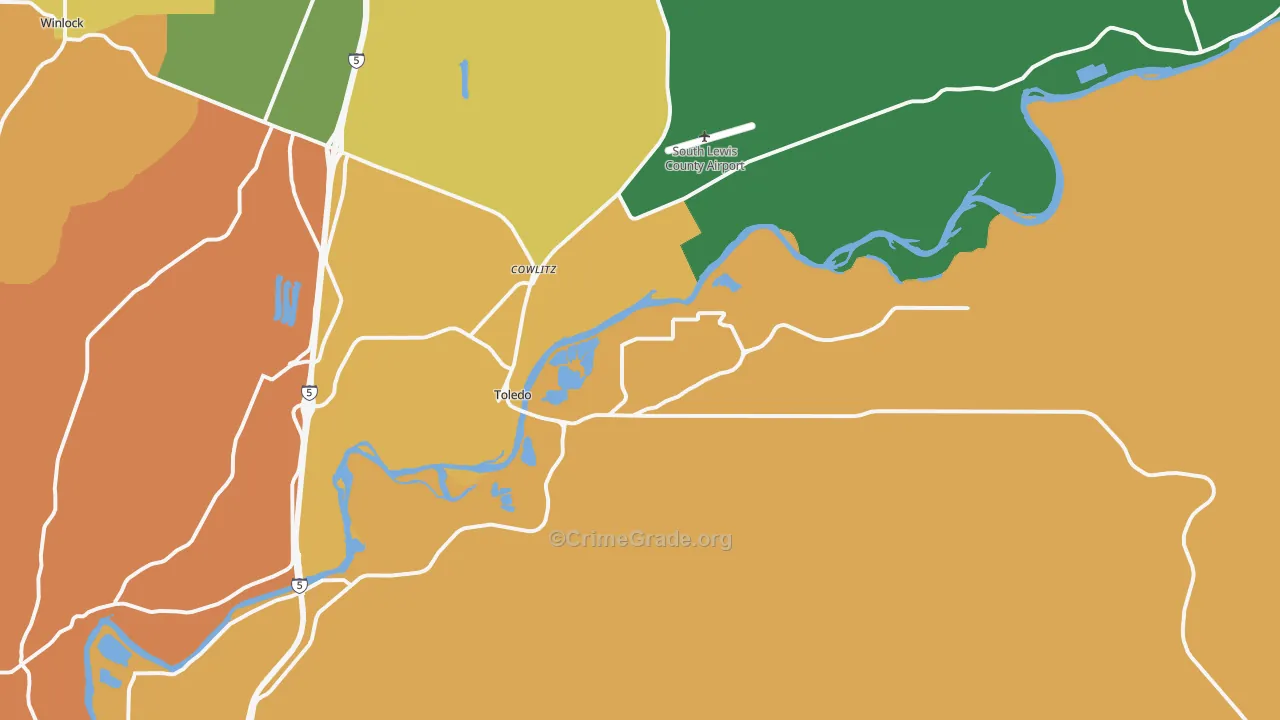 Toledo, WA Map of Robbery Rates