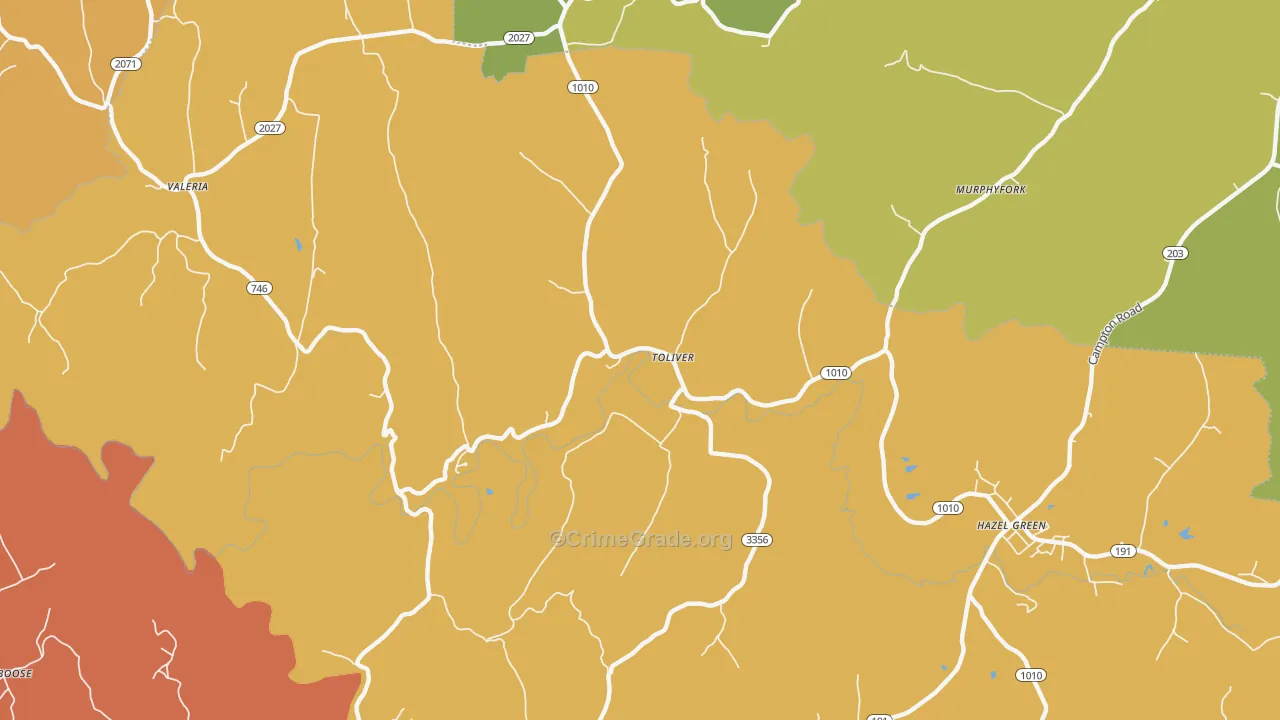 Toliver, KY Map of Robbery Rates