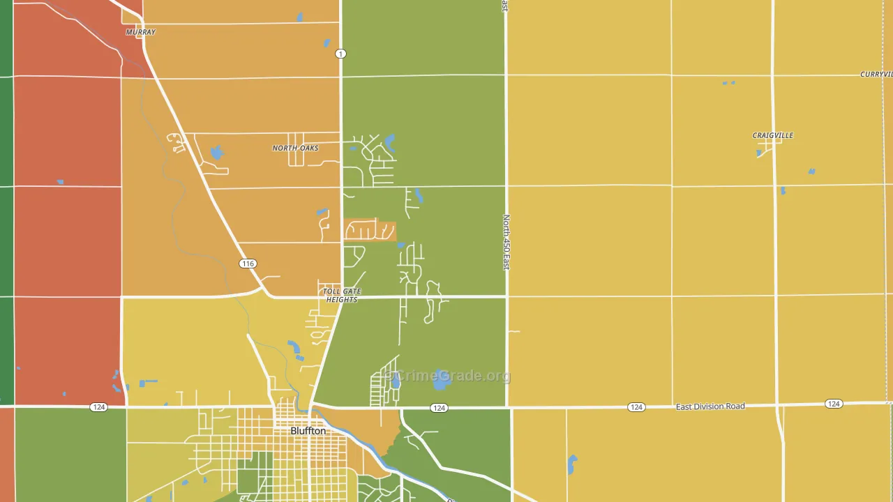 Toll Gate Heights, IN Map of Robbery Rates