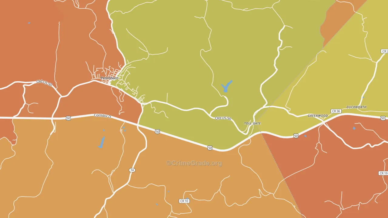 Toll Gate, WV Map of Robbery Rates