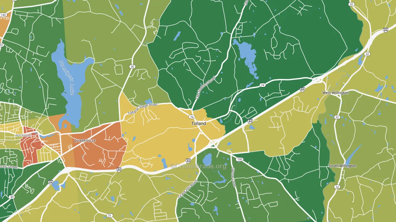 Tolland, CT Map of Robbery Rates