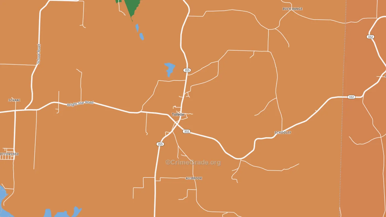 Tollette, AR Map of Robbery Rates