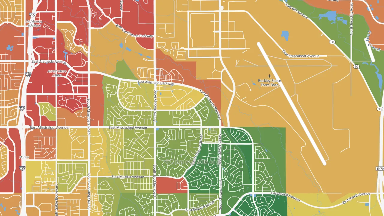 Tollgate Overlook, Aurora, CO Map of Robbery Rates