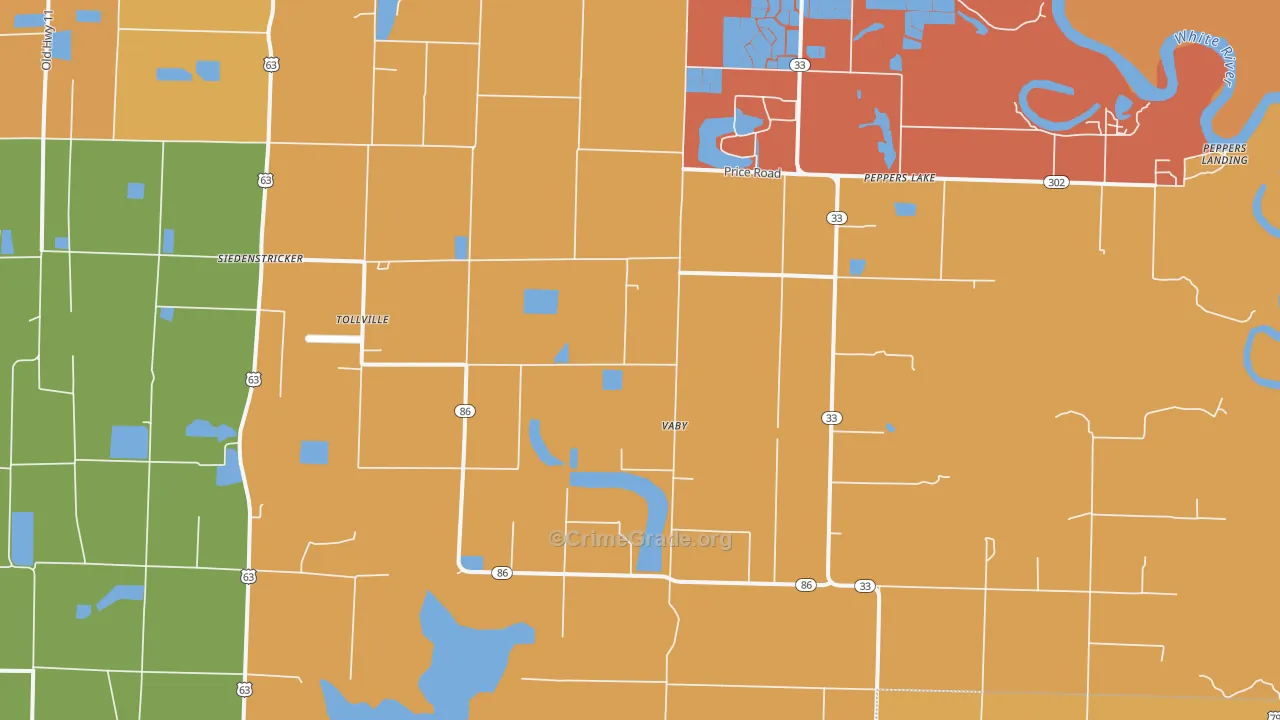 Tollville, AR Map of Robbery Rates
