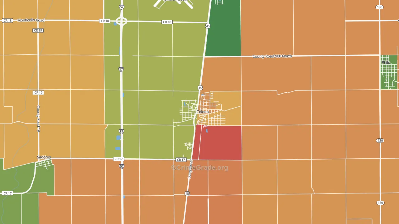 Tolono, IL Map of Robbery Rates