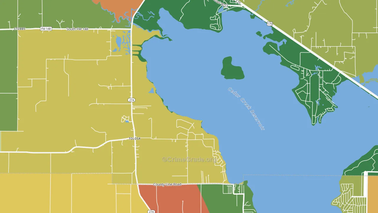 Tolosa, TX Map of Robbery Rates