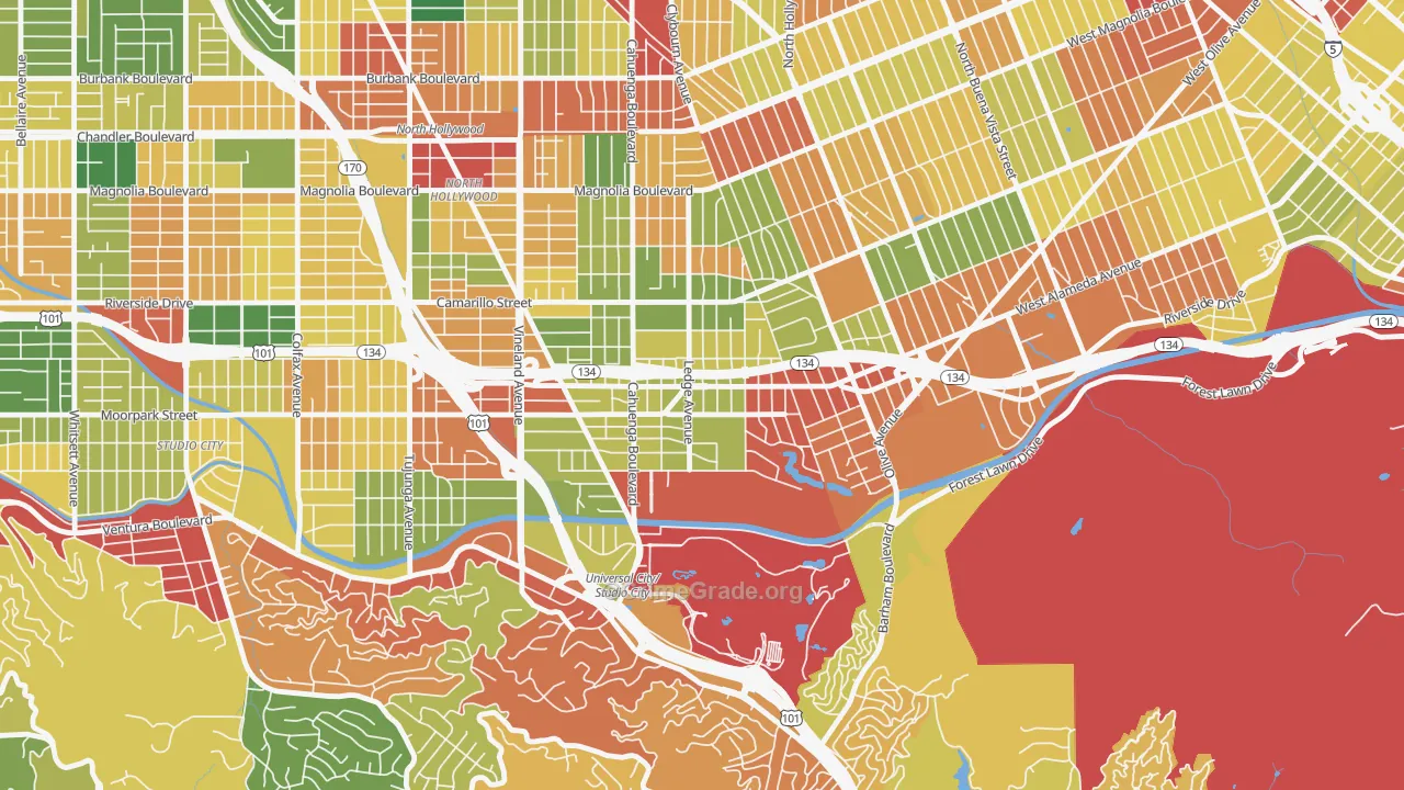 Toluca Lake, North Hollywood, CA Map of Robbery Rates