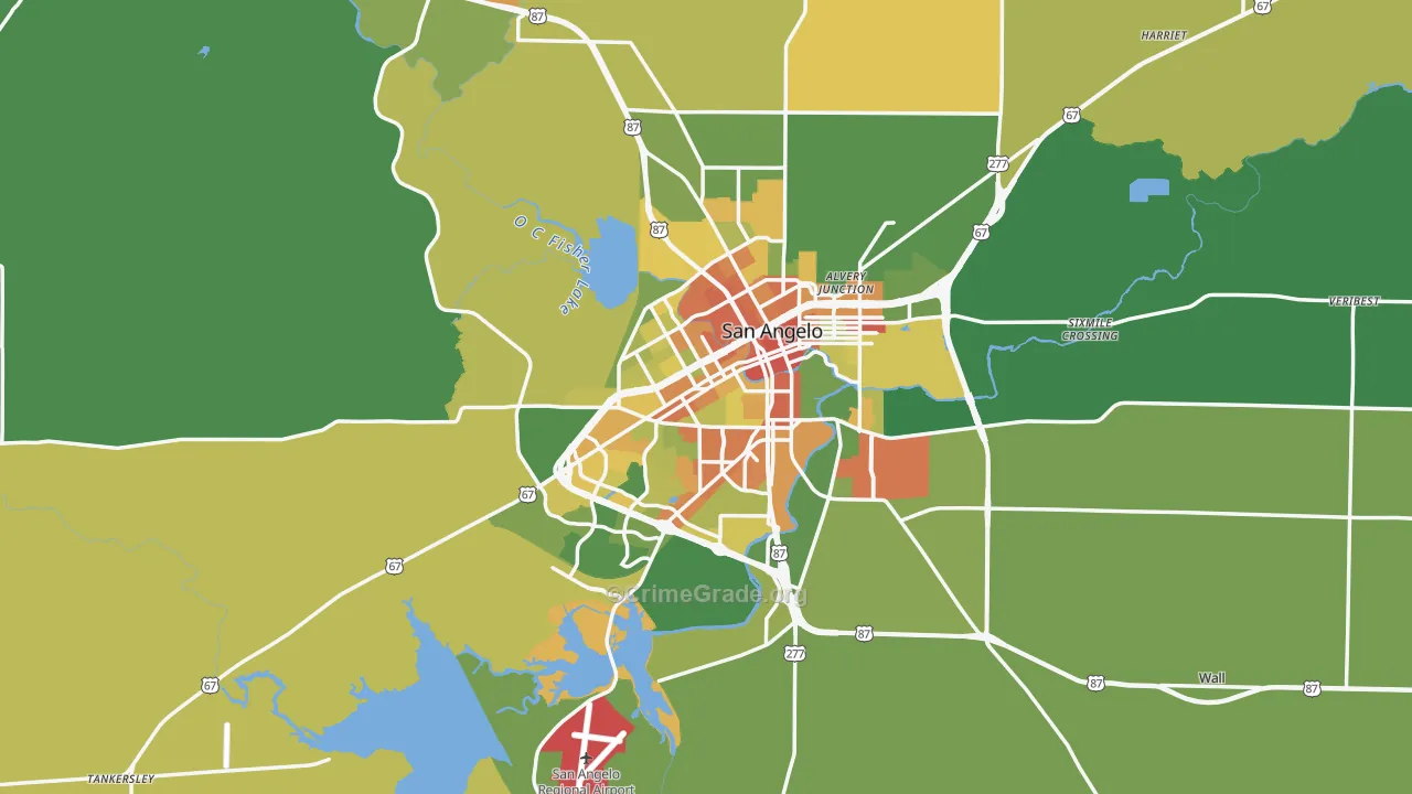 Tom Green County, TX Map of Robbery Rates
