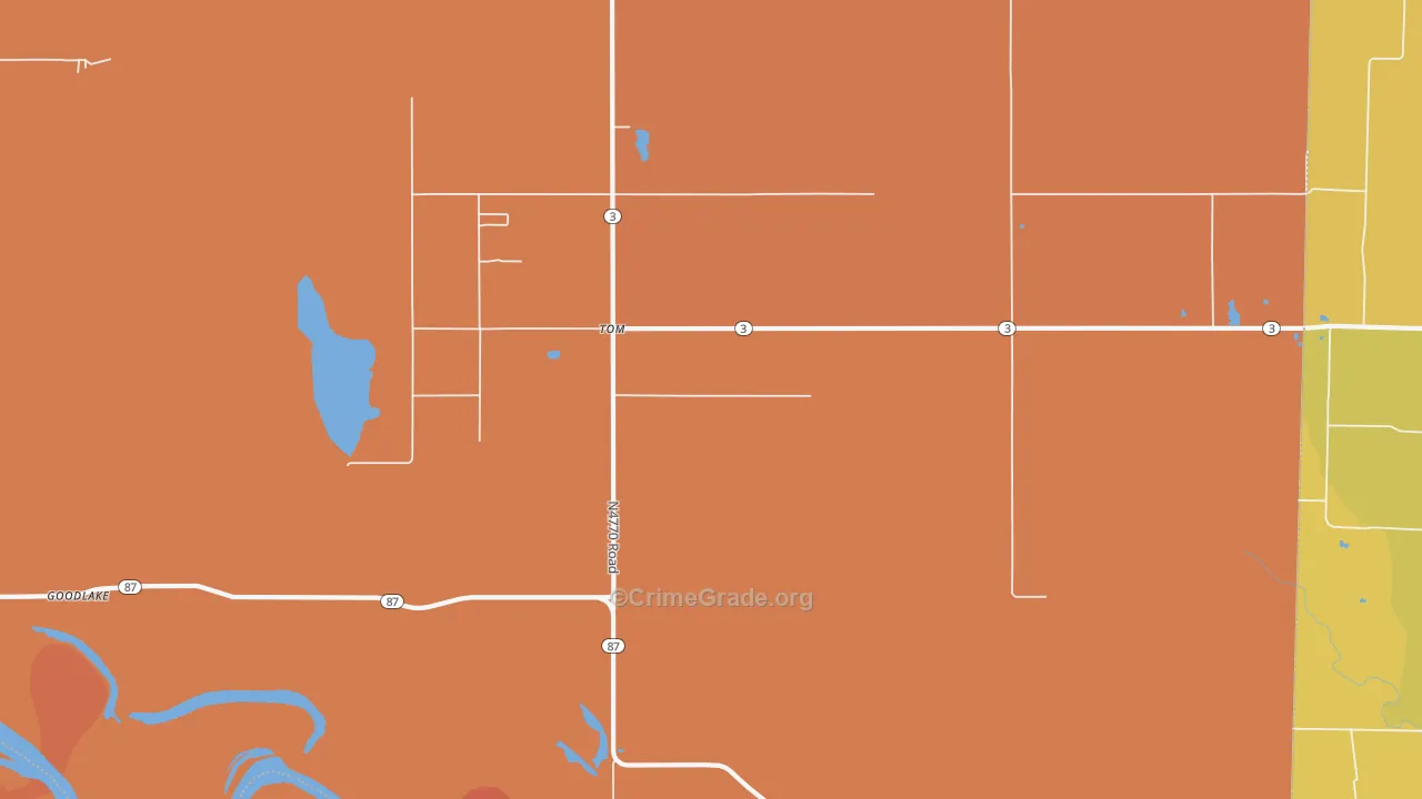 Tom, OK Map of Robbery Rates