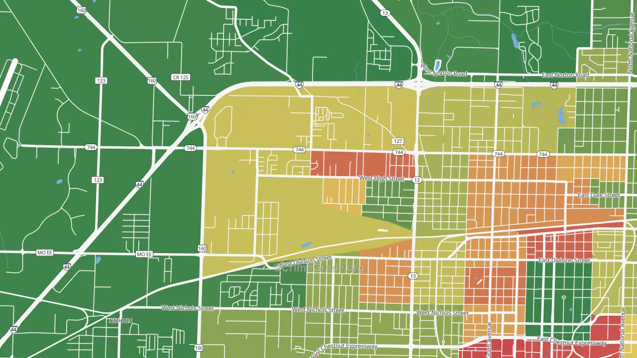 Tom Watkins, Springfield, MO Map of Robbery Rates