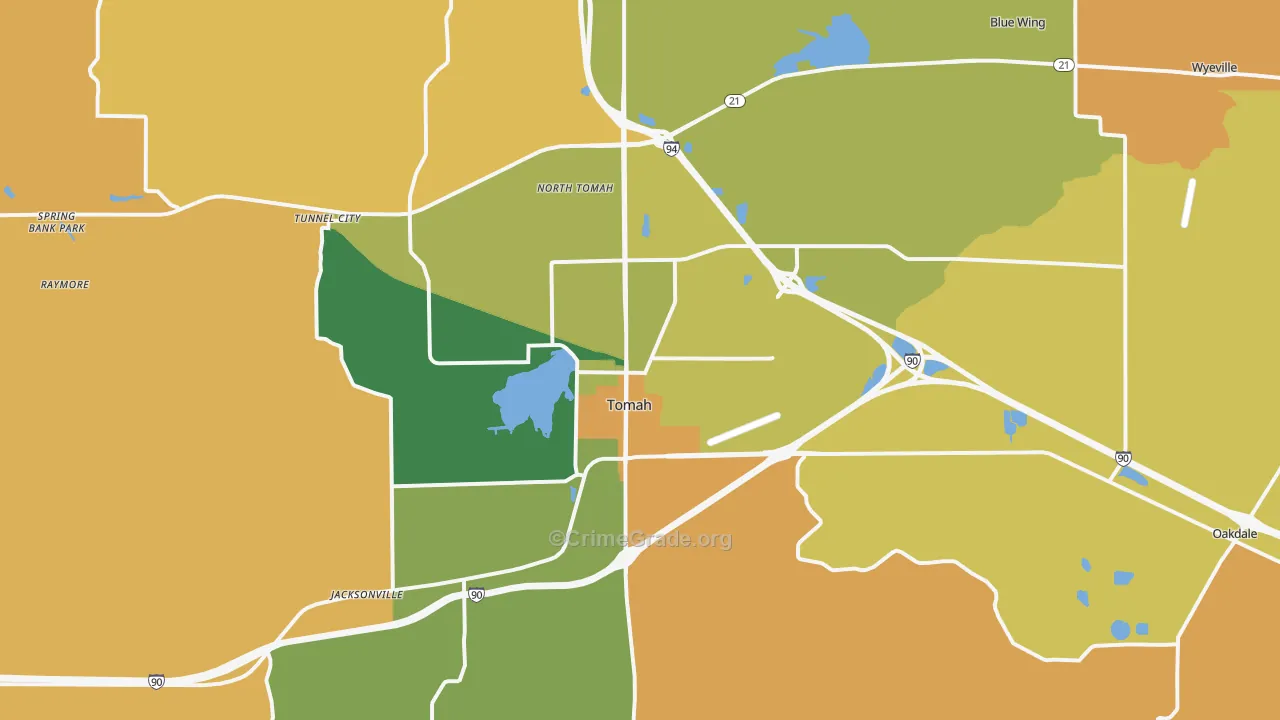 Tomah, WI Map of Robbery Rates