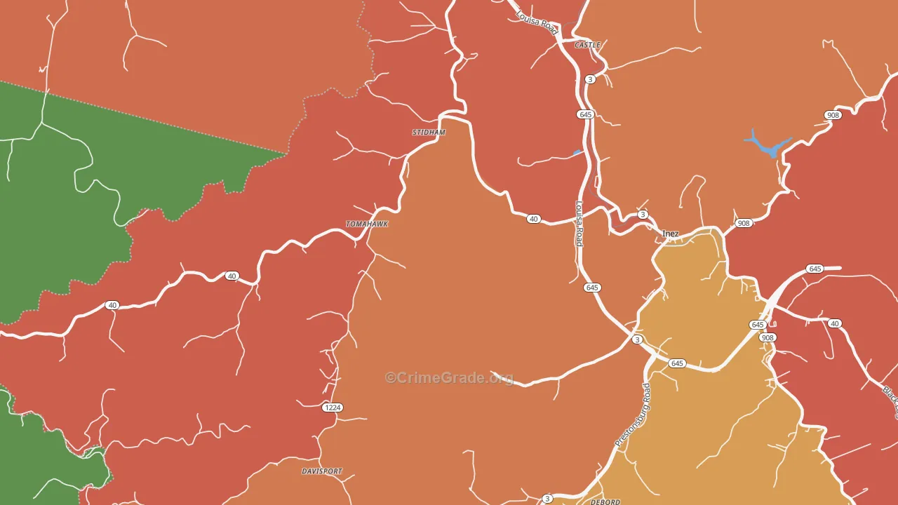 Tomahawk, KY Map of Robbery Rates