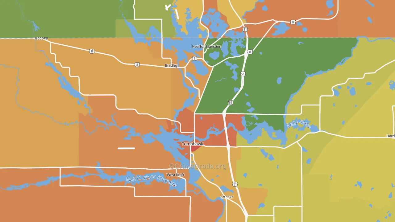 Tomahawk, WI Map of Robbery Rates