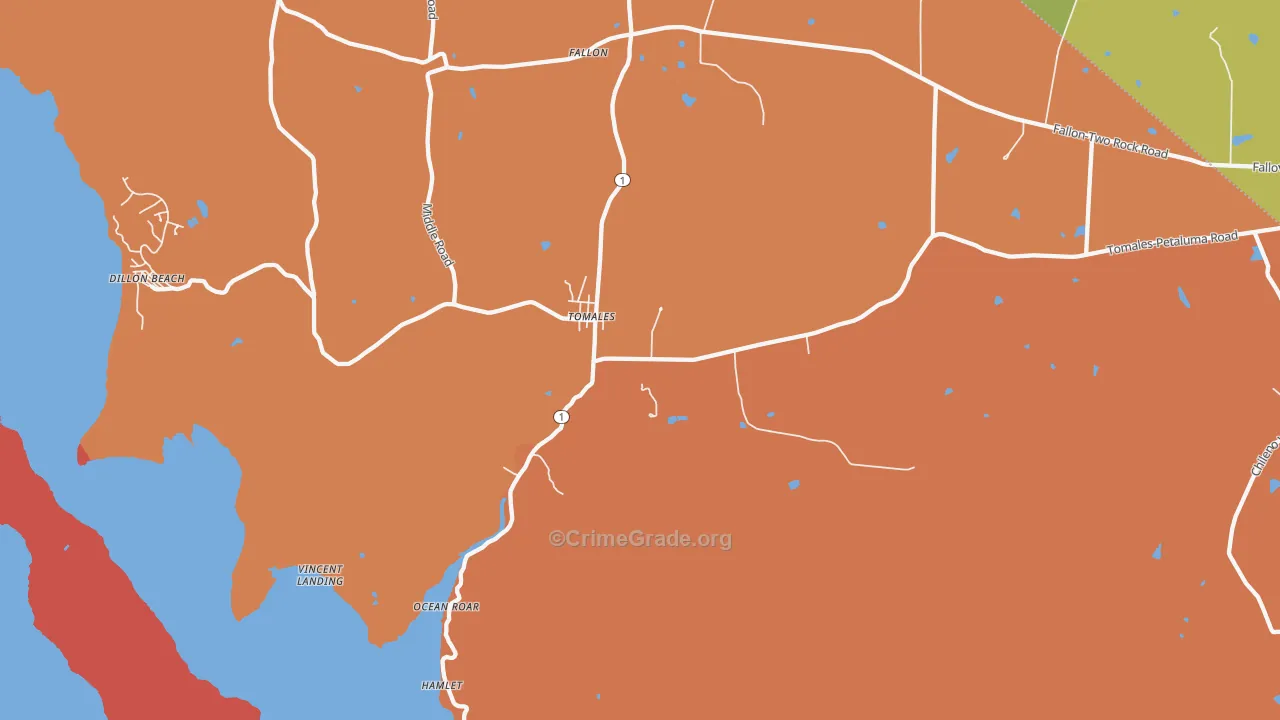 Tomales, CA Map of Robbery Rates