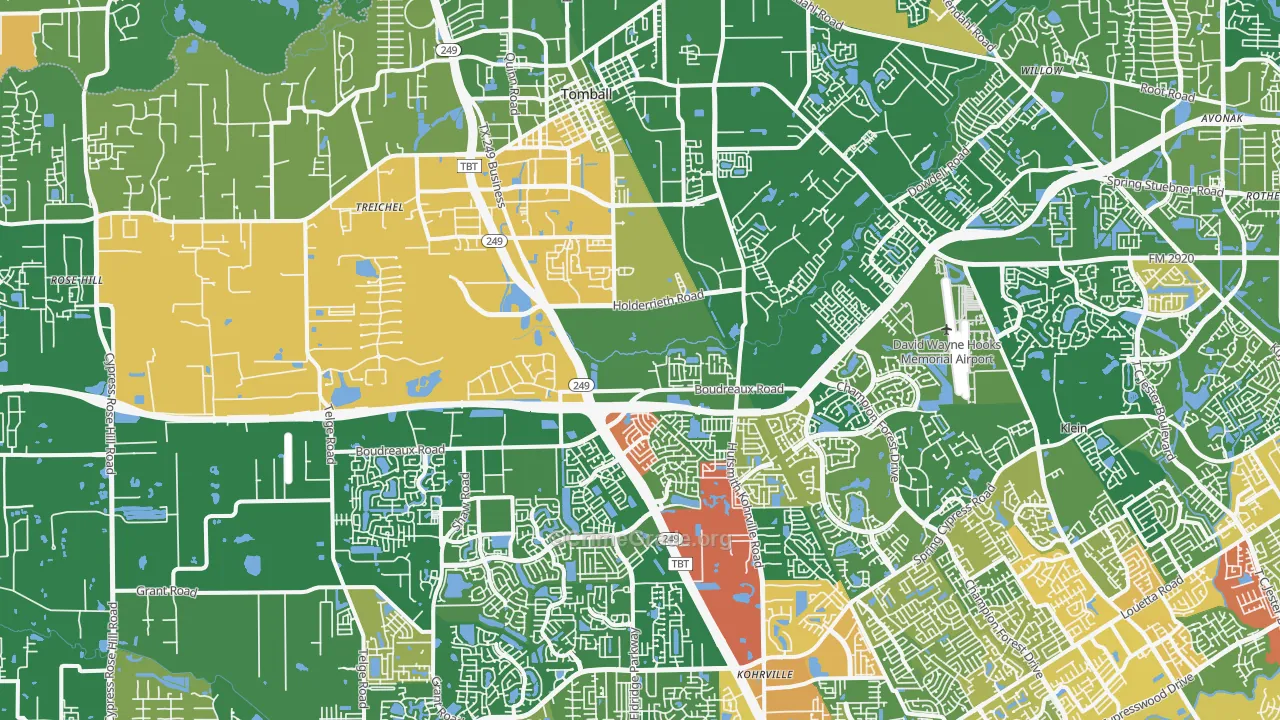 Tomball, TX Map of Robbery Rates
