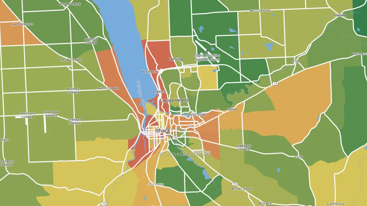 Tompkins County, NY Map of Robbery Rates