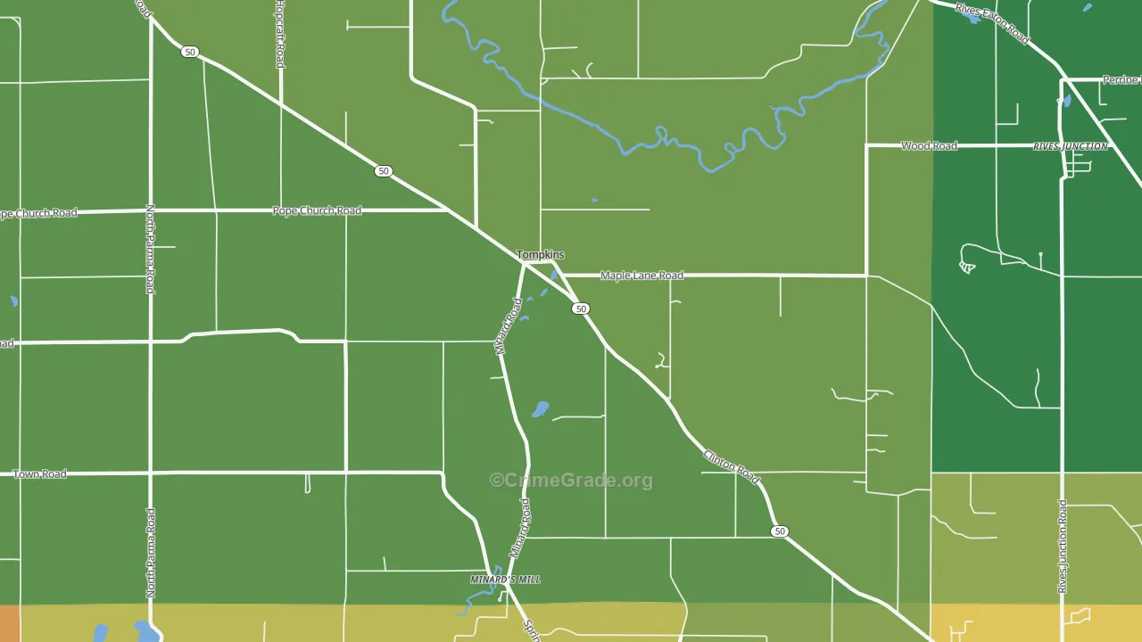 Tompkins, MI Map of Robbery Rates