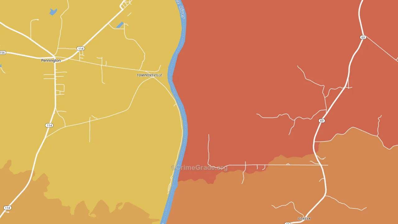 Tompkinsville, AL Map of Robbery Rates