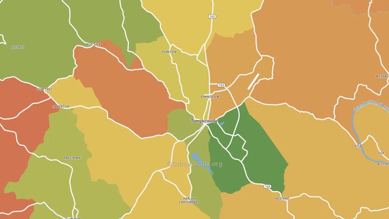 Tompkinsville, KY Map of Robbery Rates
