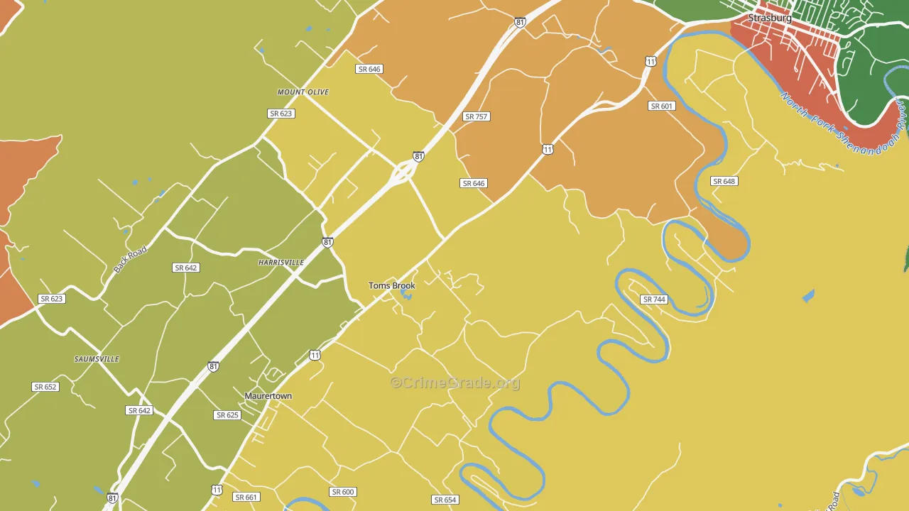 Toms Brook, VA Map of Robbery Rates