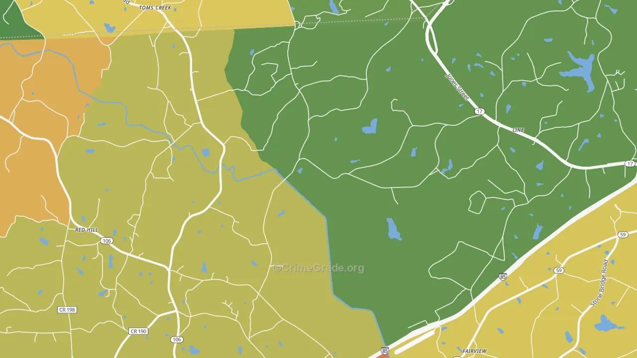 Toms Creek, GA Map of Robbery Rates